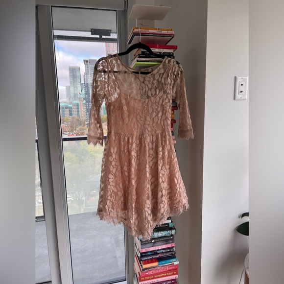 Free People Floral Lace Mesh Dress in Pale Pink in Four (4) - Picture 5 of 5